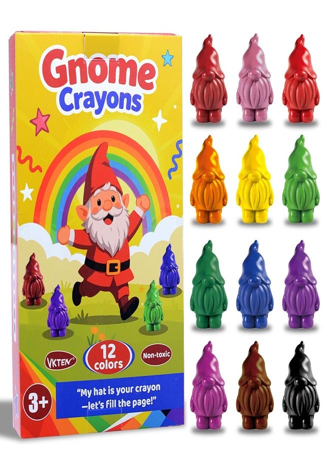 VKTEN Gnome-Shaped Toddler Crayons, 12 Colors Non-Toxic Washable Crayons for Kids - Perfect Stocking Stuffers Christmas Gifts Easter Basket Stuffers for Babies Toddler - Image 1